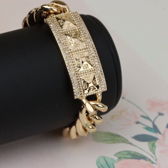 "Bold Rose Gold Bracelet with Pyramid Texture & Micro Pave Accents, XPBL0928 - Picture 7 of 12